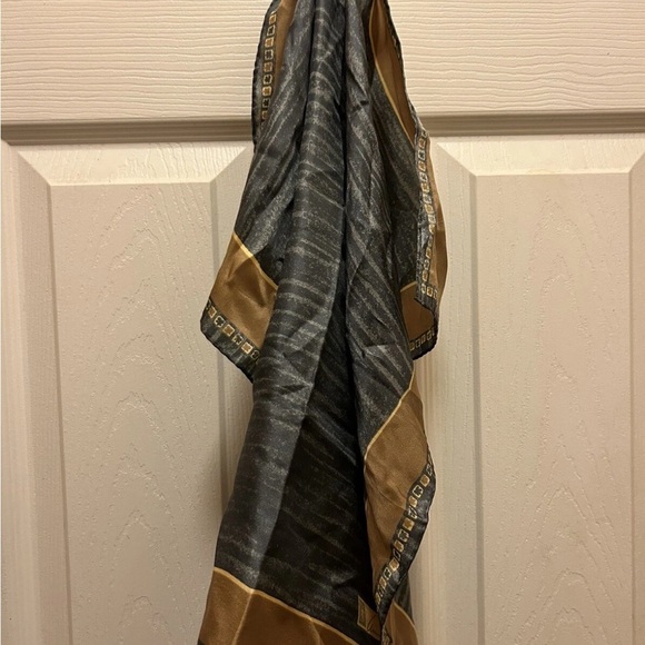 Vintage Anne Klein Gray and Gold Patterned Neck Scarf - Picture 1 of 6